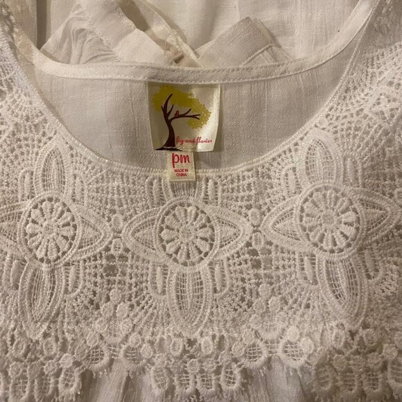 FIG & FLOWER Peasant Top Blouse Shirt BOHO White Crochet Line 3/4 Sleeve Sz PM - Picture 7 of 9